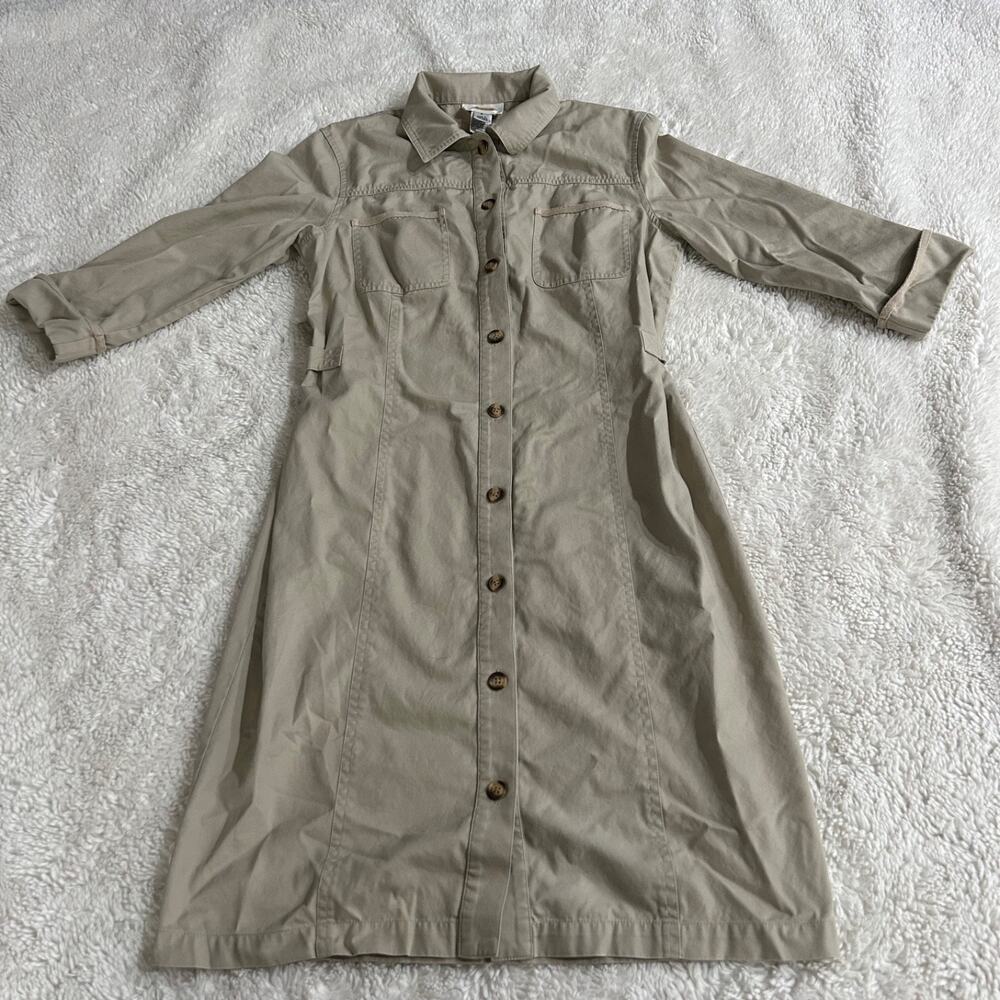 VTG Talbots Shirt Dress Long Sleeve Button Khaki 6 Work Business Teacher Office